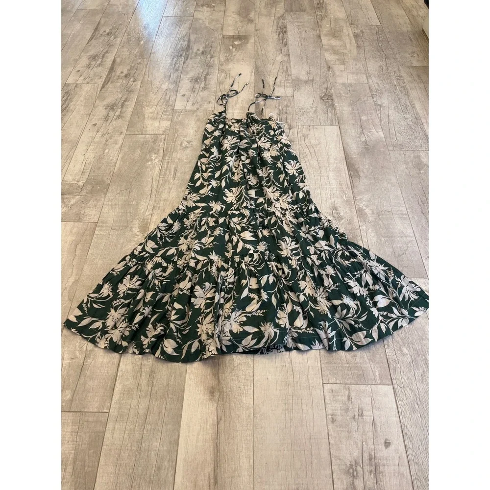 Abercrombie & Fitch Green Floral Tiered Maxi Dress Tie Shoulder Small NWT